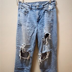 American Eagle Petite Light Blue Distressed Boyfriend Jeans